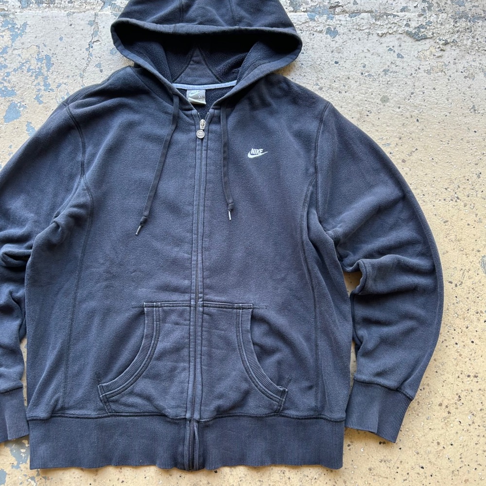 Nike Full Zip Hoodie Mens XL Black Fleece Embroidered Logo Sweatshirt Vintage